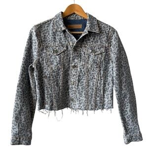 GRLFRND Cara Leopard Print Denim  Jean Jacket XS